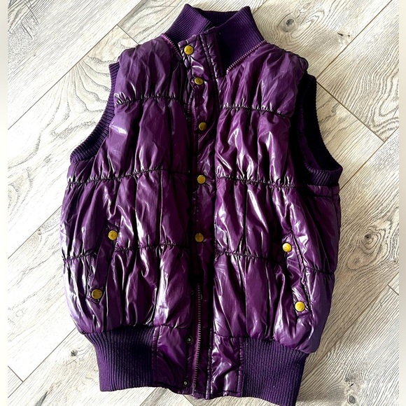 Purple Puffer Vest with Gold Buttons - Picture 1 of 4